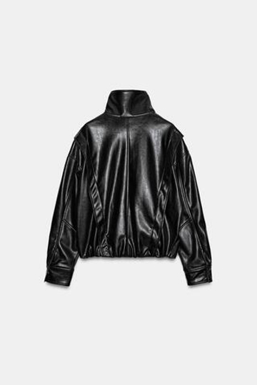 ZARA БОМБЕР ИЗ ИСКУССТВЕННОЙ КОЖИ, ЧЕРНЫЙ