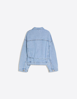 BERSHKA Джинсовая куртка оверсайз, светло-голубой