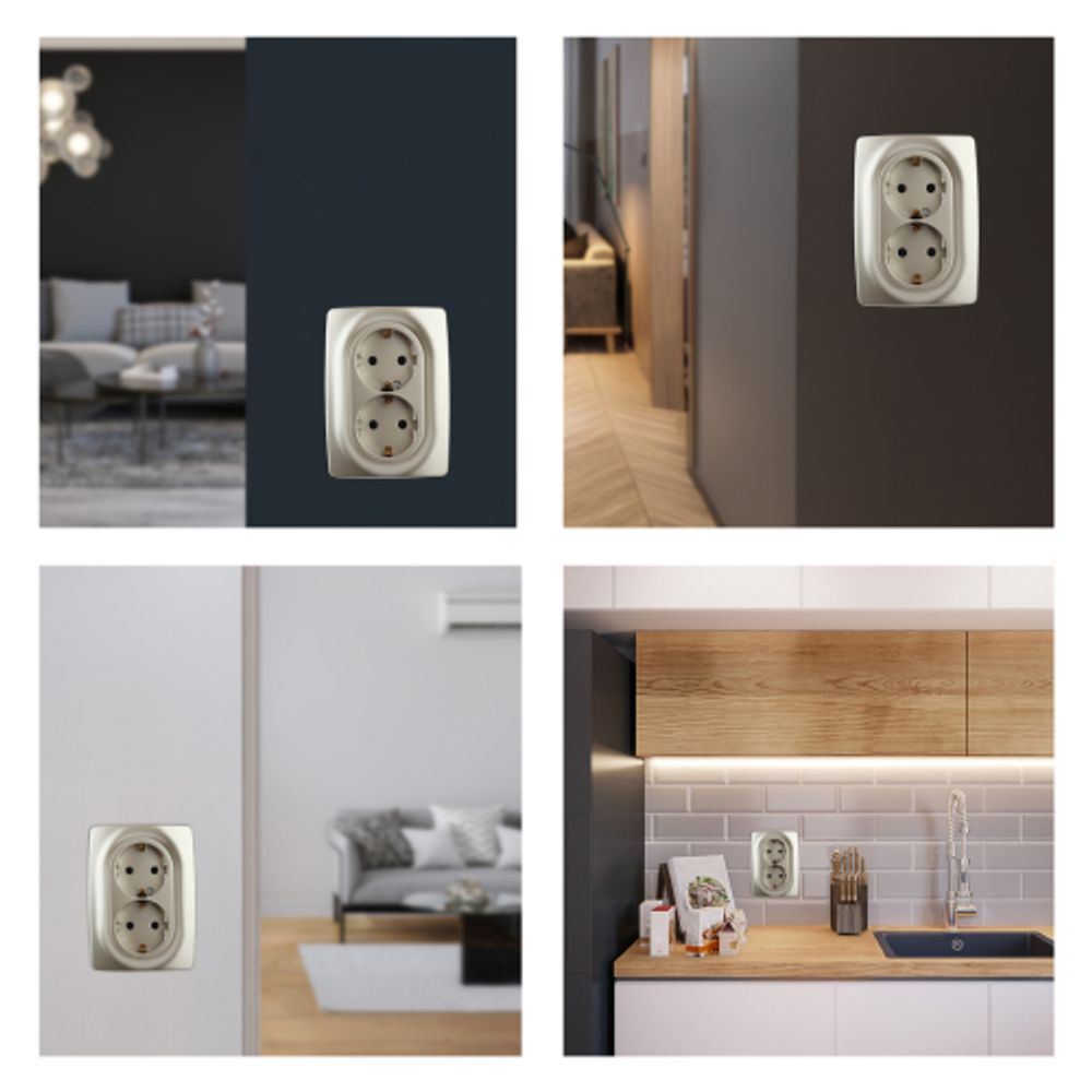 Розетка ЭРА Серия 12 12-2108-04 2X2P+E Schuko со шторками 16A-250В IP20 шампань | Эра 12