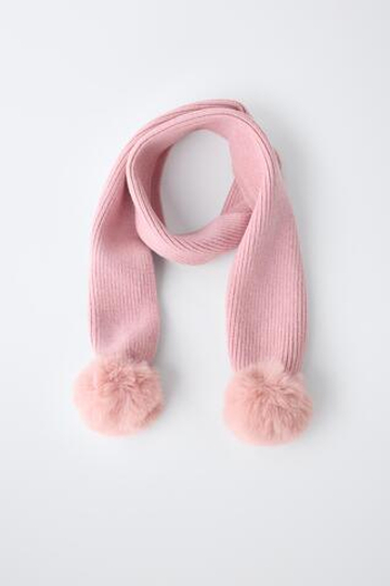 ZARA ТРИКОТАЖНЫЙ ШАРФ С ПОМПОНАМИ, РОЗОВЫЙ