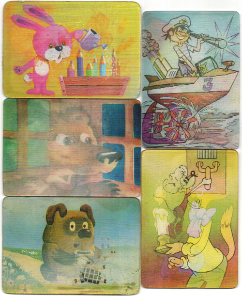 № 129 Набор из 5 переливных (стерео) Календариков . Мультфильмы СССР 1986 год.