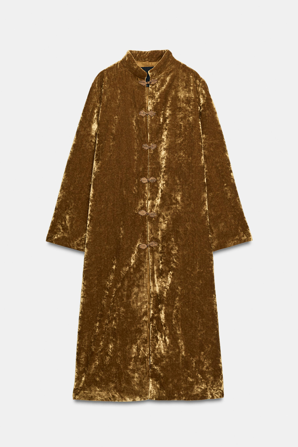 ZARA ПАЛЬТО ИЗ БАРХАТИСТОЙ ТКАНИ С КЛЕВАНТАМИ — ZW COLLECTION, ЗОЛОТИСТЫЙ