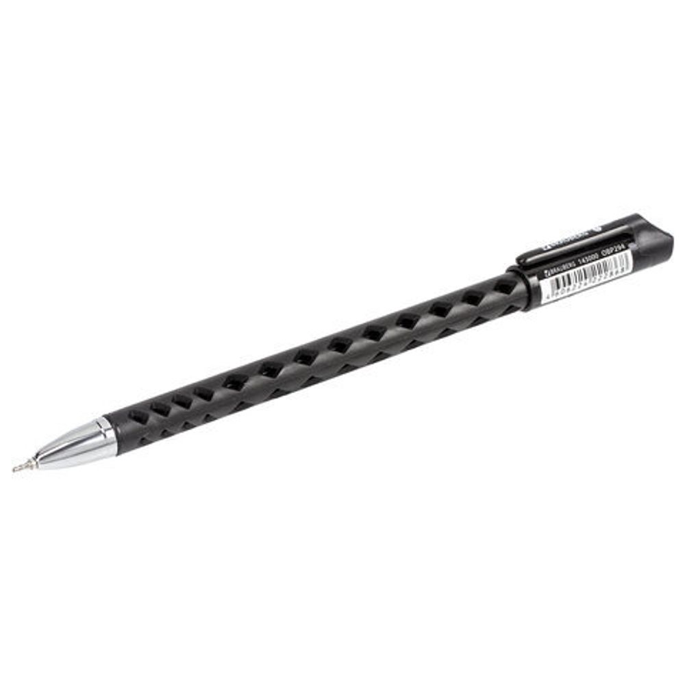Ручка шариковая масляная BRAUBERG "Orient", 1шт, ЧЕРНАЯ, корпус черный, игольчатый узел 0,7 мм, линия письма 0,35 мм, 143000