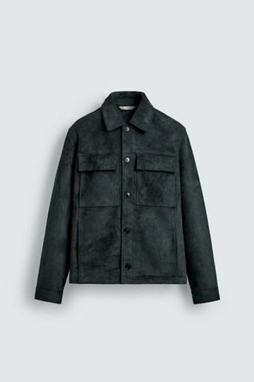 ZARA КУРТКА-РУБАШКА ИЗ ИСКУССТВЕННОЙ ЗАМШИ, МОРСКОЙ СИНИЙ