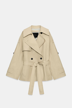 ZARA КОРОТКИЙ ТРЕНЧ WATER-REPELLENT — ZW COLLECTION, СВЕТЛО-БЕЖЕВЫЙ