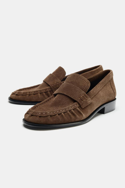 ZARA ЗАМШЕВЫЕ ЛОФЕРЫ, КОРИЧНЕВЫЙ