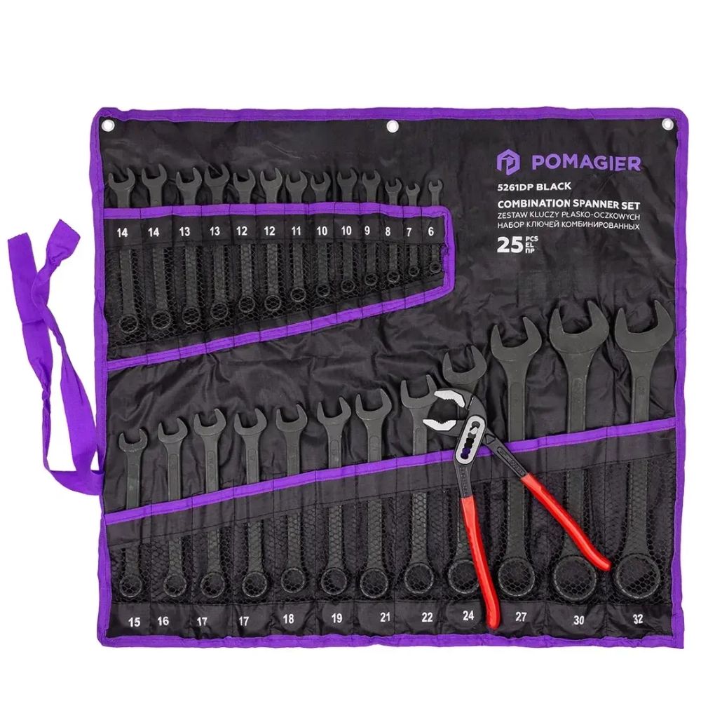 Набор ключей комбинированных и рожковых 25пр. POMAGIER POM-5261DP+1 BLACK