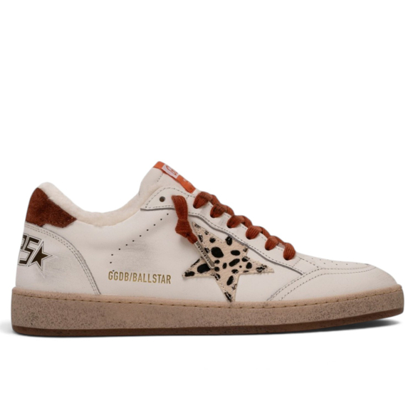 Women's Winter Golden Goose Ball Star with Leopard Star and Brown Laces