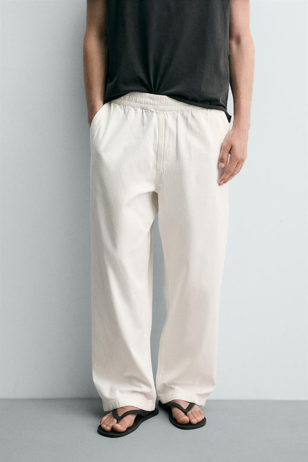 ZARA БРЮКИ RELAXED FIT В ЕЛОЧКУ, БЕЛЫЙ