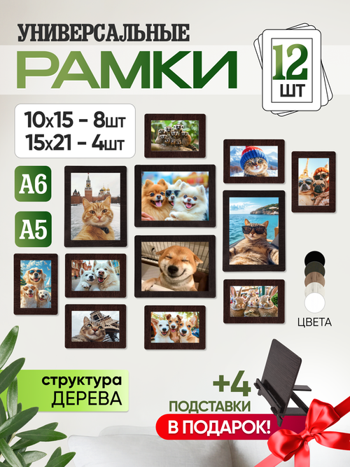 Набор фоторамок 12 в 1 (4шт -15*20см, 8 шт - 10*15см) Венге