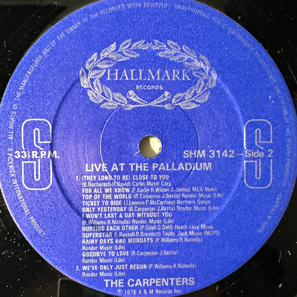 Carpenters ‎– Live At The Palladium (Англия 1984г.)