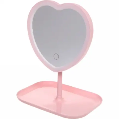 Зеркало настольное с подсветкой на подставке «Mary Touch - Heart», цвет розовый, USB, 20*29см