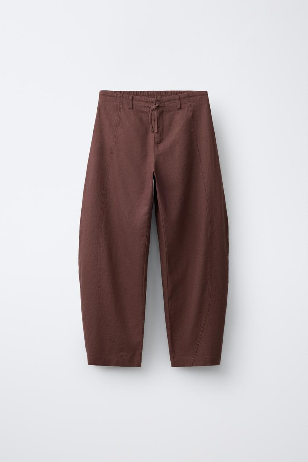 ZARA БРЮКИ BARREL ИЗ ЛЬНА, КОРИЧНЕВЫЙ