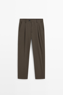 Massimo Dutti Брюки свободного кроя с защипами, коричневый