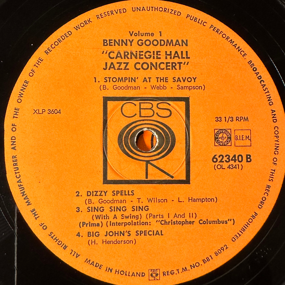 Benny Goodman ‎– The Famous 1938 Carnegie Hall Jazz Concert (Голландия)
