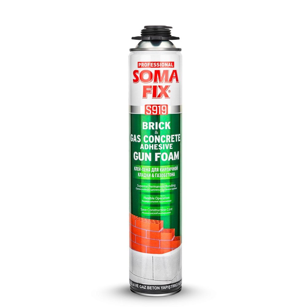 Пена-клей полиуретановый SOMA FIX  Цемент 750мл  ПРОФИ  (для кирпичн.кладки и газобетона) / S919