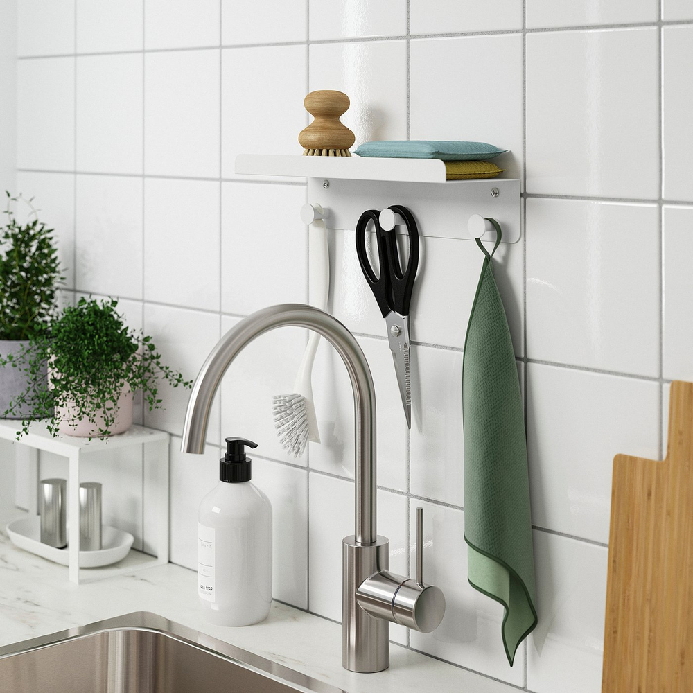 IKEA ENUDDEN  (ИКЕА ЕНУДДЕН)  -  Настенная полка с 3 крючками - белый 30х8 см