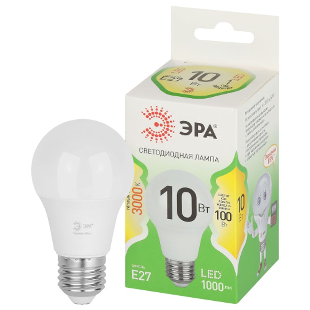 Лампа светодиодная ЭРА GREEN LINE LED A60-10W-830-E27 GL 10Вт груша теплый свет E27 | Лампы cветодиодные Груша (A)