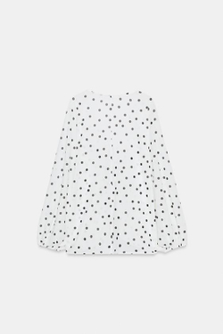 ZARA ТОП ИЗ КРЕПА С ПЫШНЫМИ РУКАВАМИ, БЕЛЫЙ/ЧЕРНЫЙ