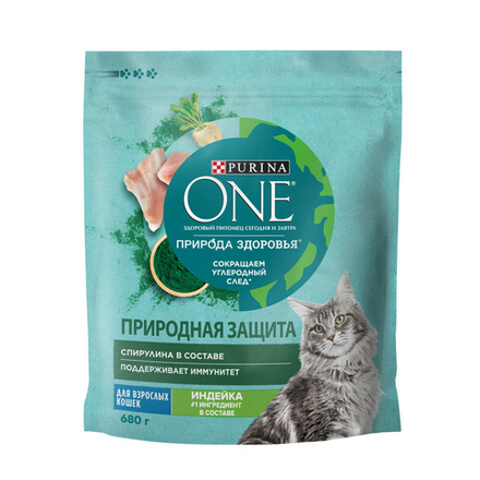 Сухой корм Purina ONE Природа Здоровья для взрослых кошек с индейкой и спирулиной 680 г