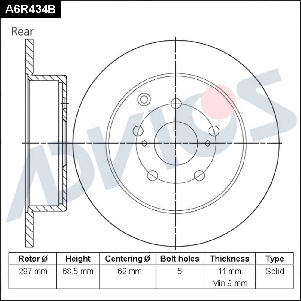 Диск тормозной зад. ADVICS A6R434B
