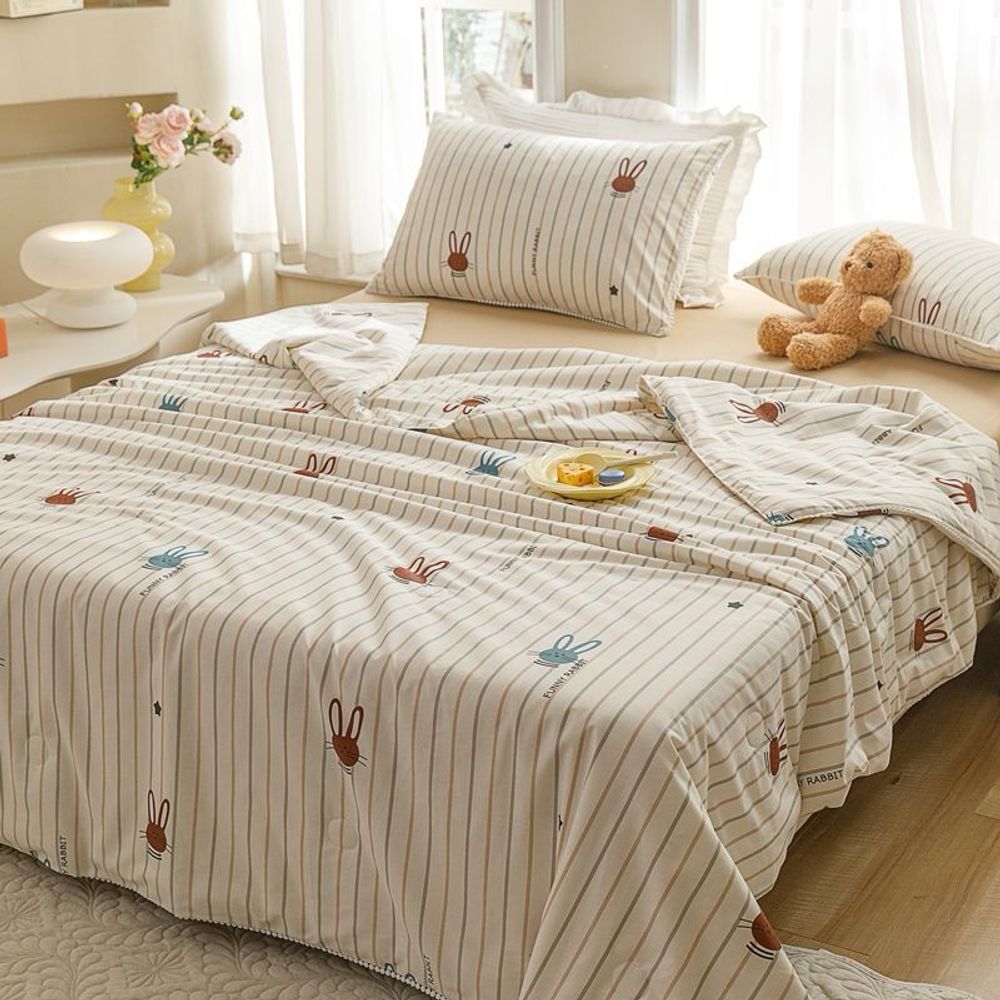 ZEPHYR HOME КПБ Полуторка с одеялом, Полосатый зайки