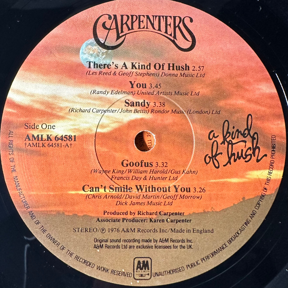 Carpenters ‎– A Kind Of Hush (Англия 1976г.)