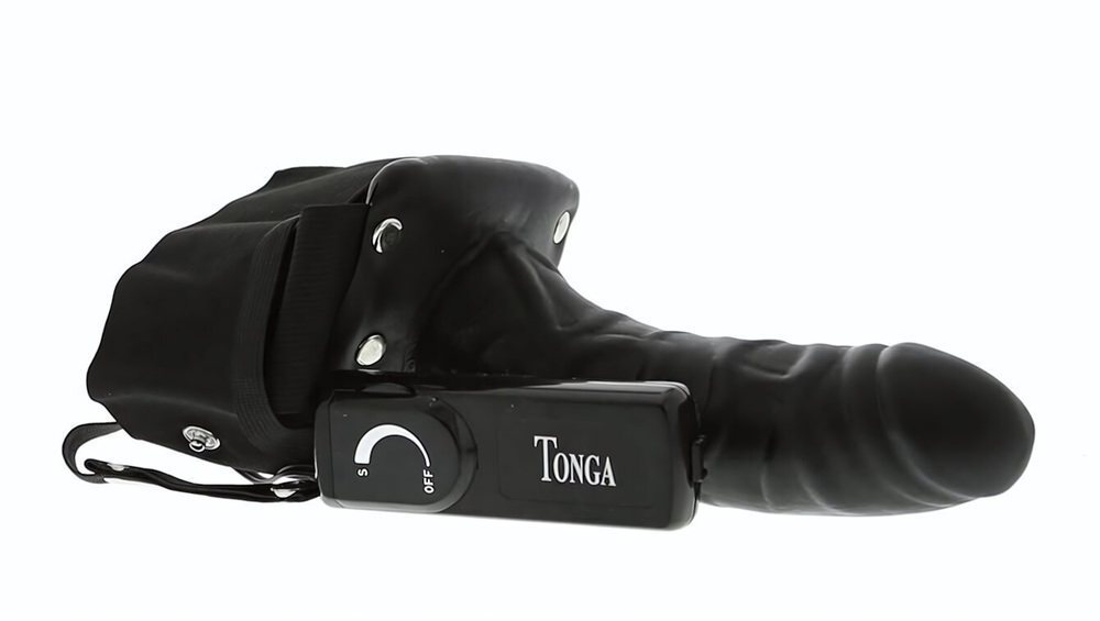Мужской фаллопротез с вибрацией ROBOTIC MALE STRAP-ON BLACK - 17 см. (Цвет: черный)