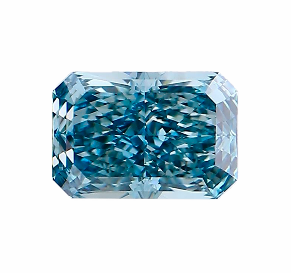 Лабораторно-выращенный бриллиант радиант 7.84 х 5.38 х 3.83 мм Fancy VIVID BLUE/VVS2 1.56 ct
