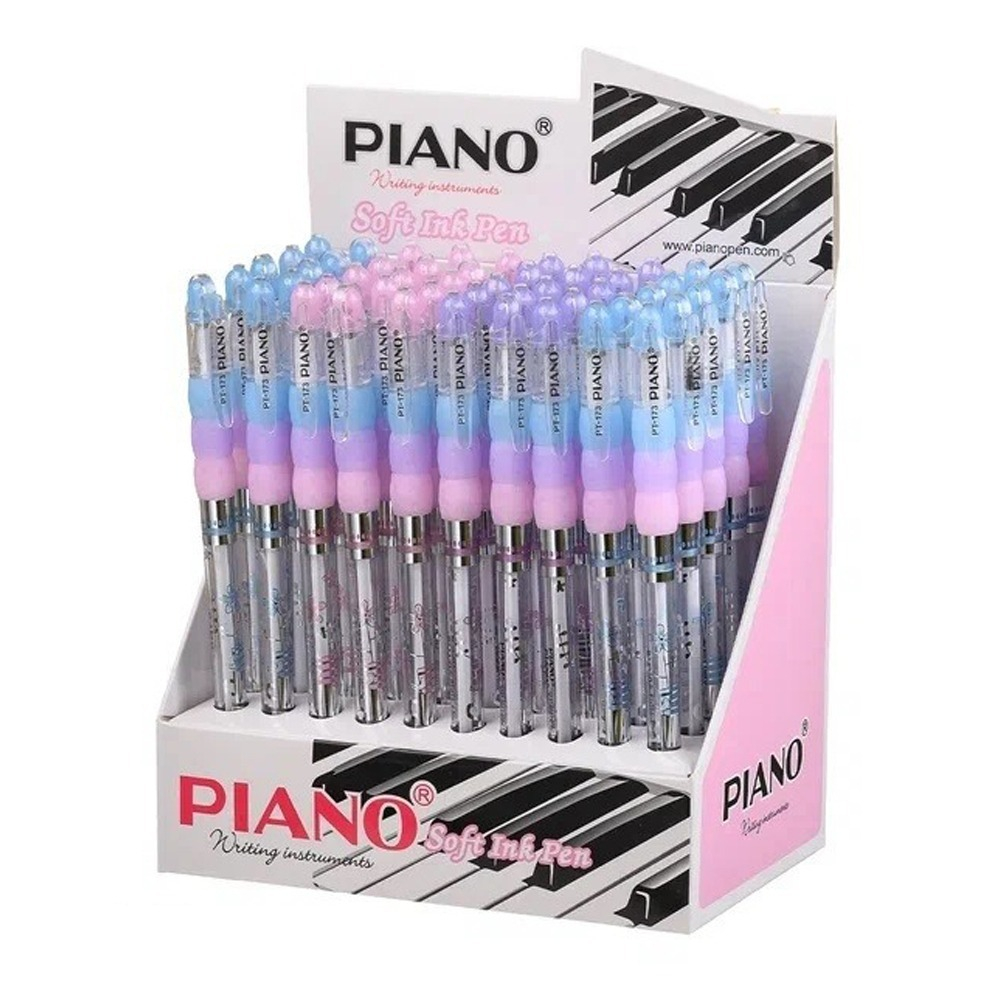 Ручка шариковая, масляная, Piano, синие чернила, прозрачный корпус с рисунком, 50 шт