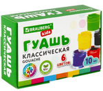 Гуашь 6 цветов 10мл KIDS "NEW" (BRAUBERG)