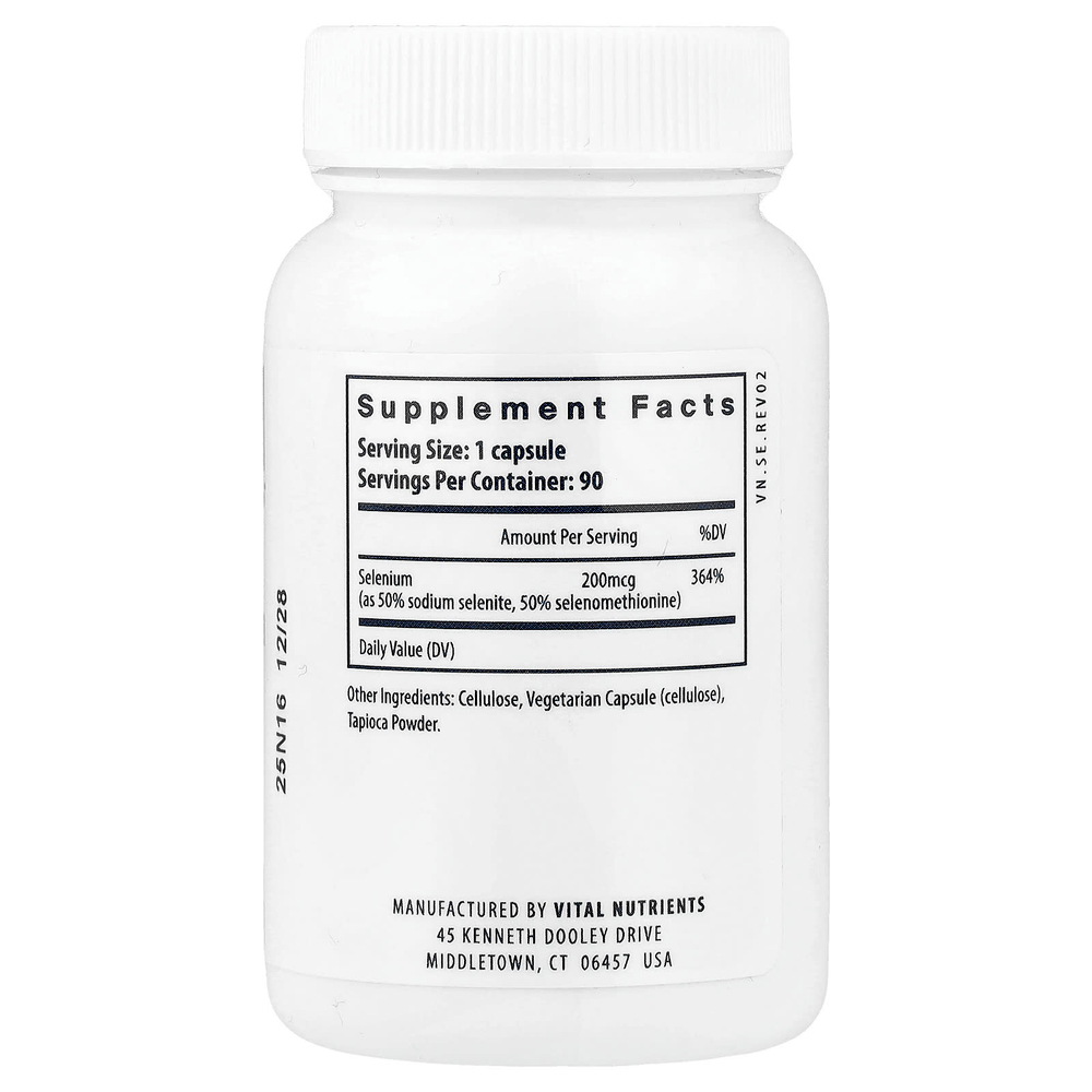 Vital Nutrients, Селен, 90 веганских капсул (200 мкг в каждой капсуле)