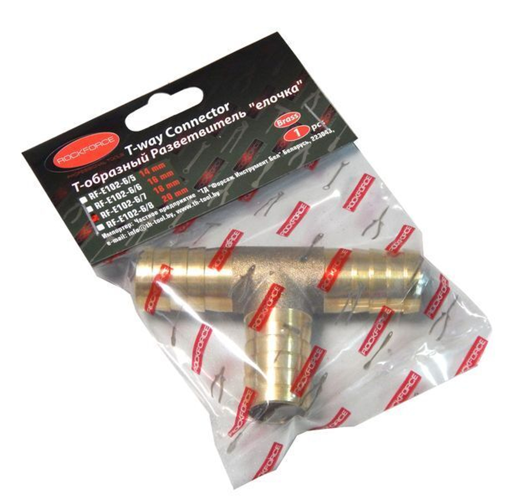 Разветвитель T-образный ''елочка''16мм RockForce##Rock FORCE RF-E102-6/6