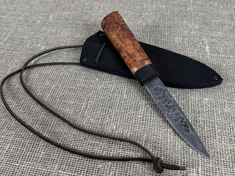 Якутский нож "Шейник", дамасская сталь, рукоять мореная карельская берёза