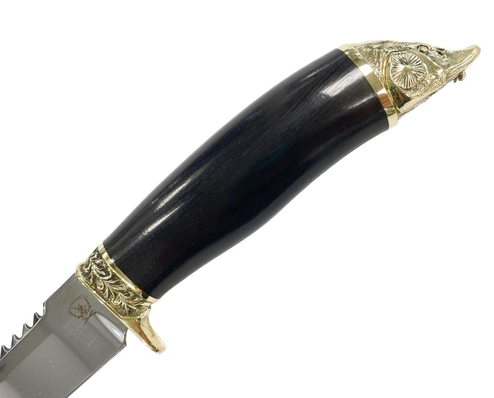 Нож Рыбацкий Белуга с серрейтером, кованая 95х18, граб, латунь