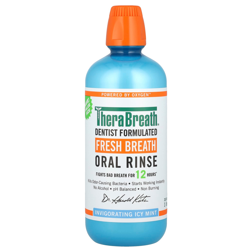 TheraBreath, Ополаскиватель для полости рта Fresh Breath, бодрящая ледяная мята, 1 л (33,8 жидк. унц.)