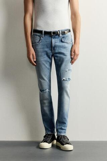 ZARA ДЖИНСЫ SKINNY FIT С РАЗРЕЗАМИ, ГОЛУБОЙ