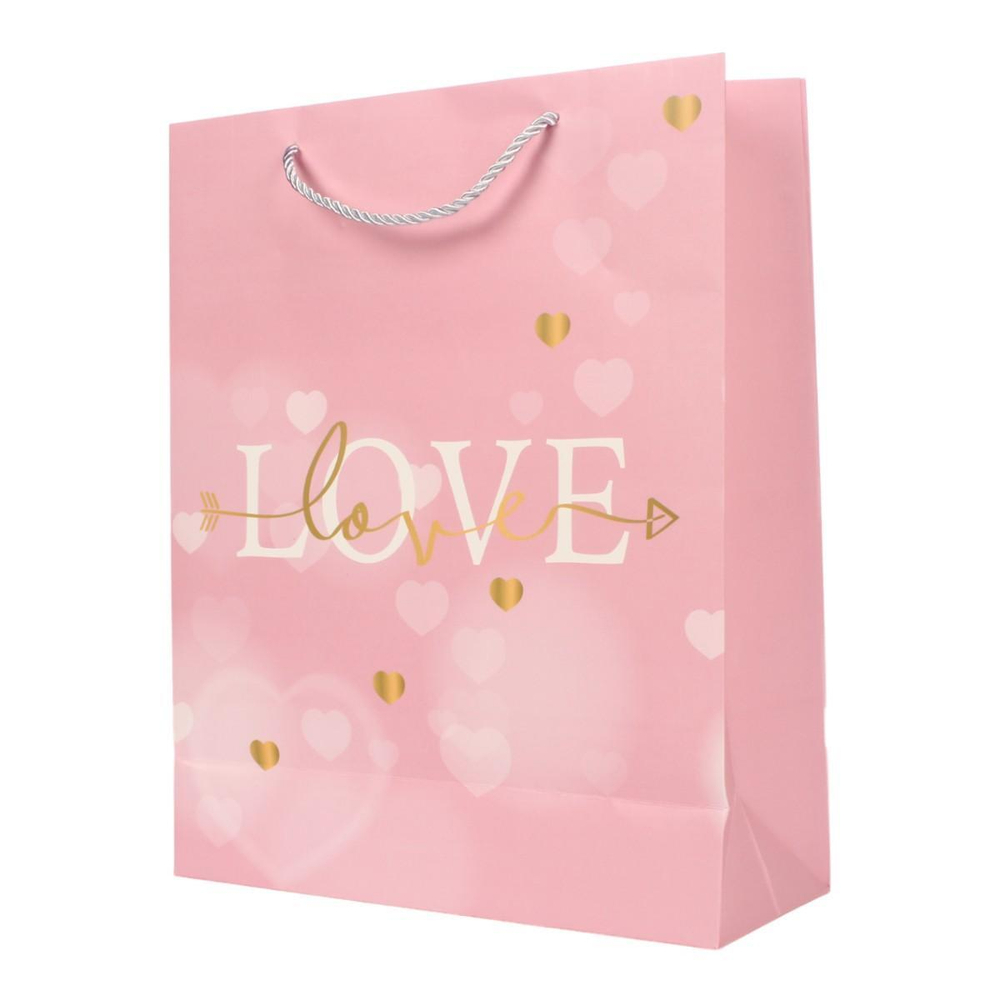Пакет подарочный "Love" 26*32*10 см, ручки-шнурок, обработка - фольга, 4 цвета микс
