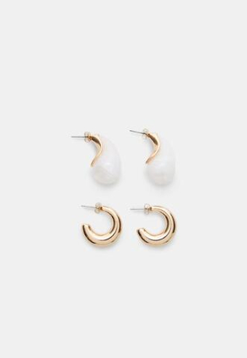 STRADIVARIUS Набор из 2 пар сережек-капель и колец, экрю