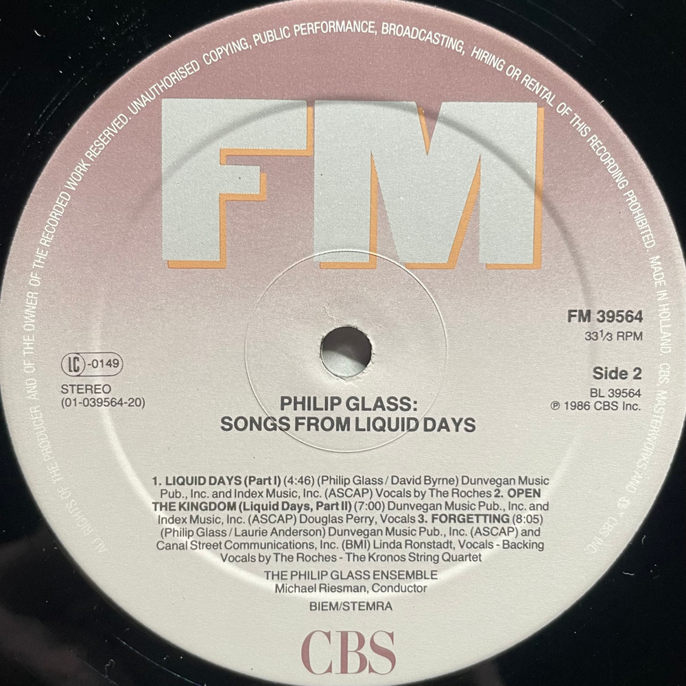 Philip Glass ‎– Songs From Liquid Days (Европа 1986г.)
