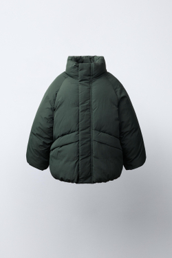 ZARA СТЕГАНАЯ КУРТКА WATER REPELLENT, ТЕМНО-ЗЕЛЕНЫЙ