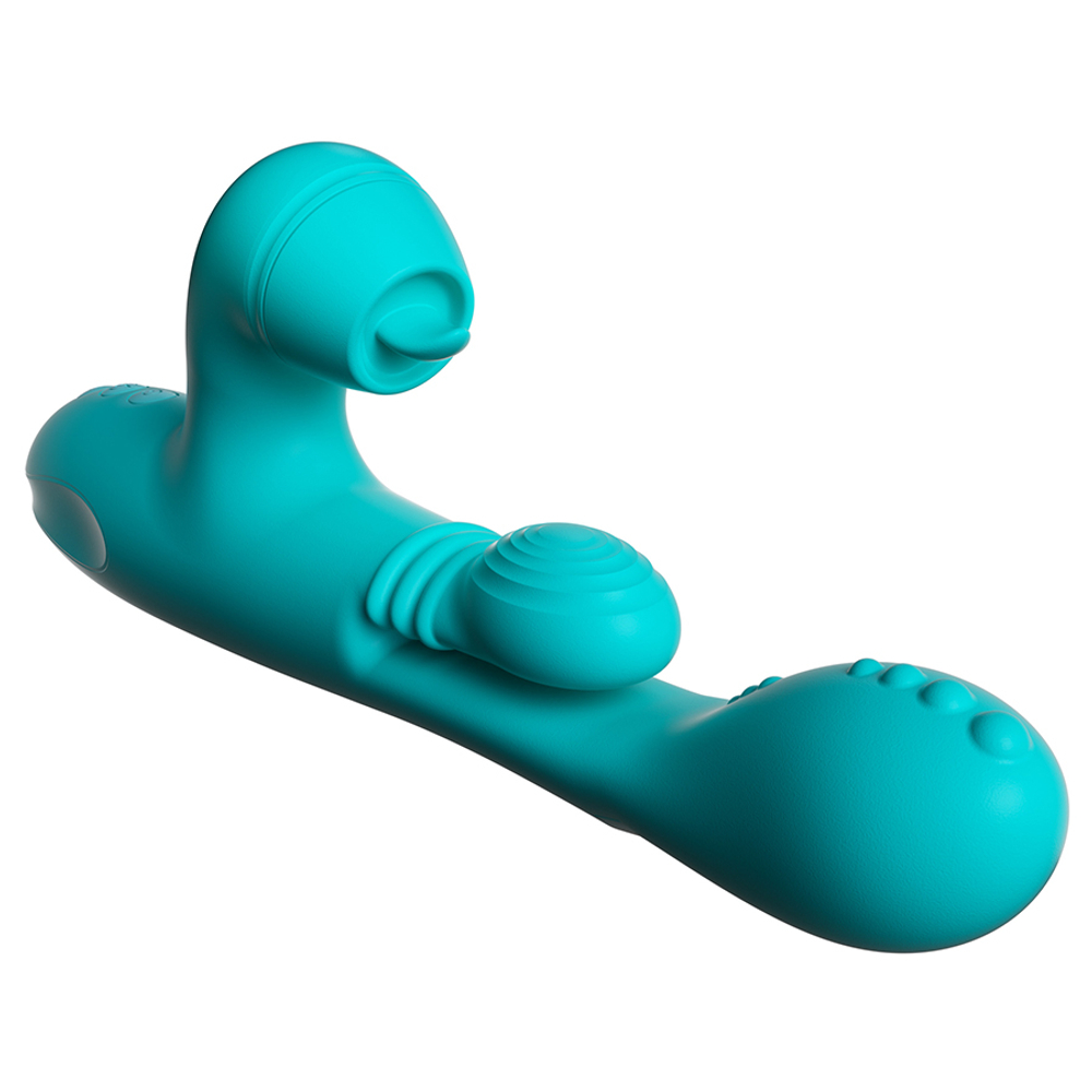 Вибратор-кролик 25см с двигающимся язычком и насадками Amovibe Sensa Sway G-Spot Rabbit Vibrator Turquoise