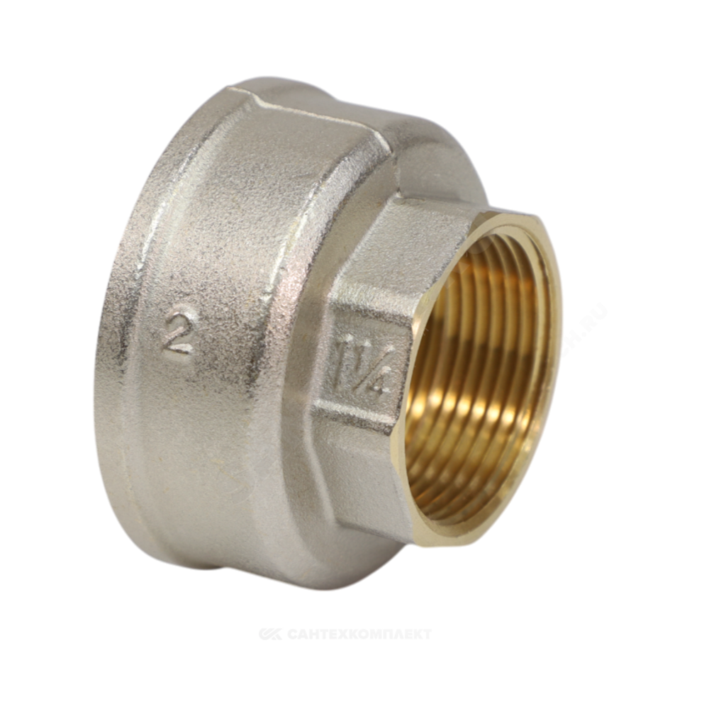 Муфта латунь никель переходная Ду 50х40 (2"х1 1/2") ВР/ВР 9019 ГОСТ 32585-2013 Aquasfera 9019-13