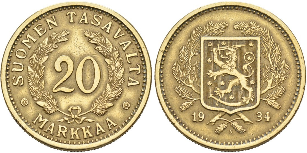 Финляндия 20 марок, 1931-1939 Герб XF
