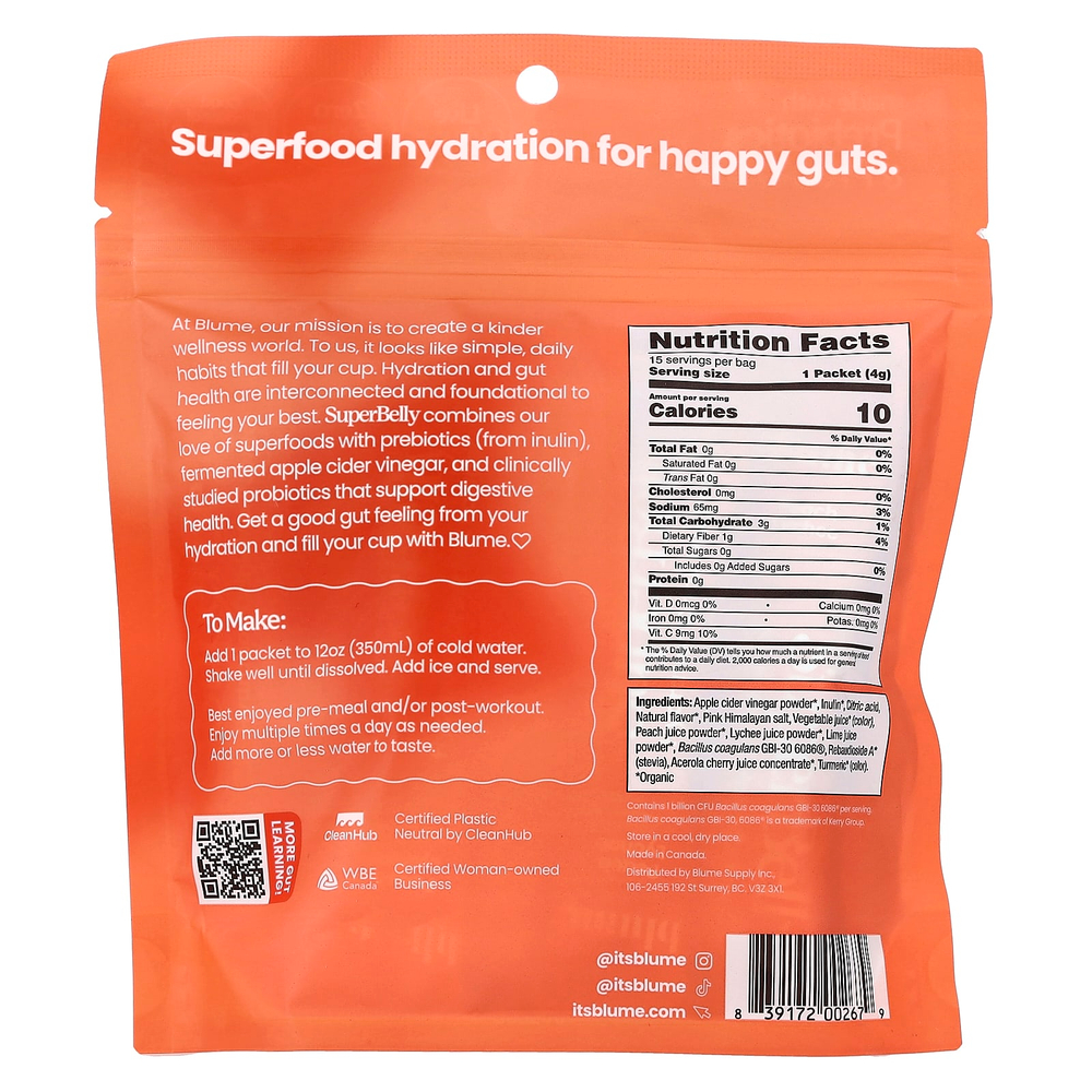Blume, SuperBely®, персик и личи, 15 пакетиков по 4 г (0,14 унции)