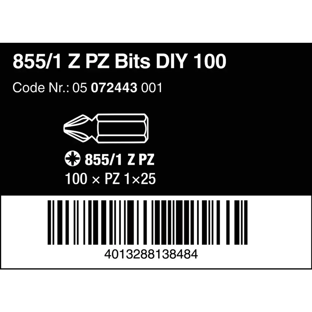Биты для винтов PZ 1x25 мм DIY-Box Wera 05072443001