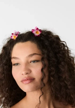 STRADIVARIUS Набор из 3 мини-заколок для волос в виде цветов, светло-розовый