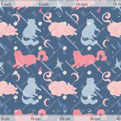 Милые зефирные котики в пастельных цветах на фоне ночного неба. Cute marshmallow cats in pastel colors in the night sky by illygree  652 DPI