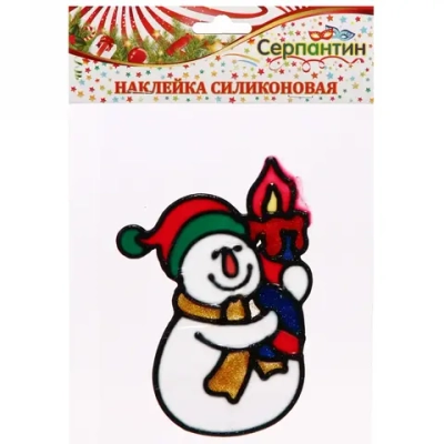 Наклейка на стекло 15*18 см,»Снеговичок со свечой»
