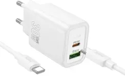 Adapter Сетевое зарядное устройство HOCO N63 White + USB Type-C - USB-C Cable